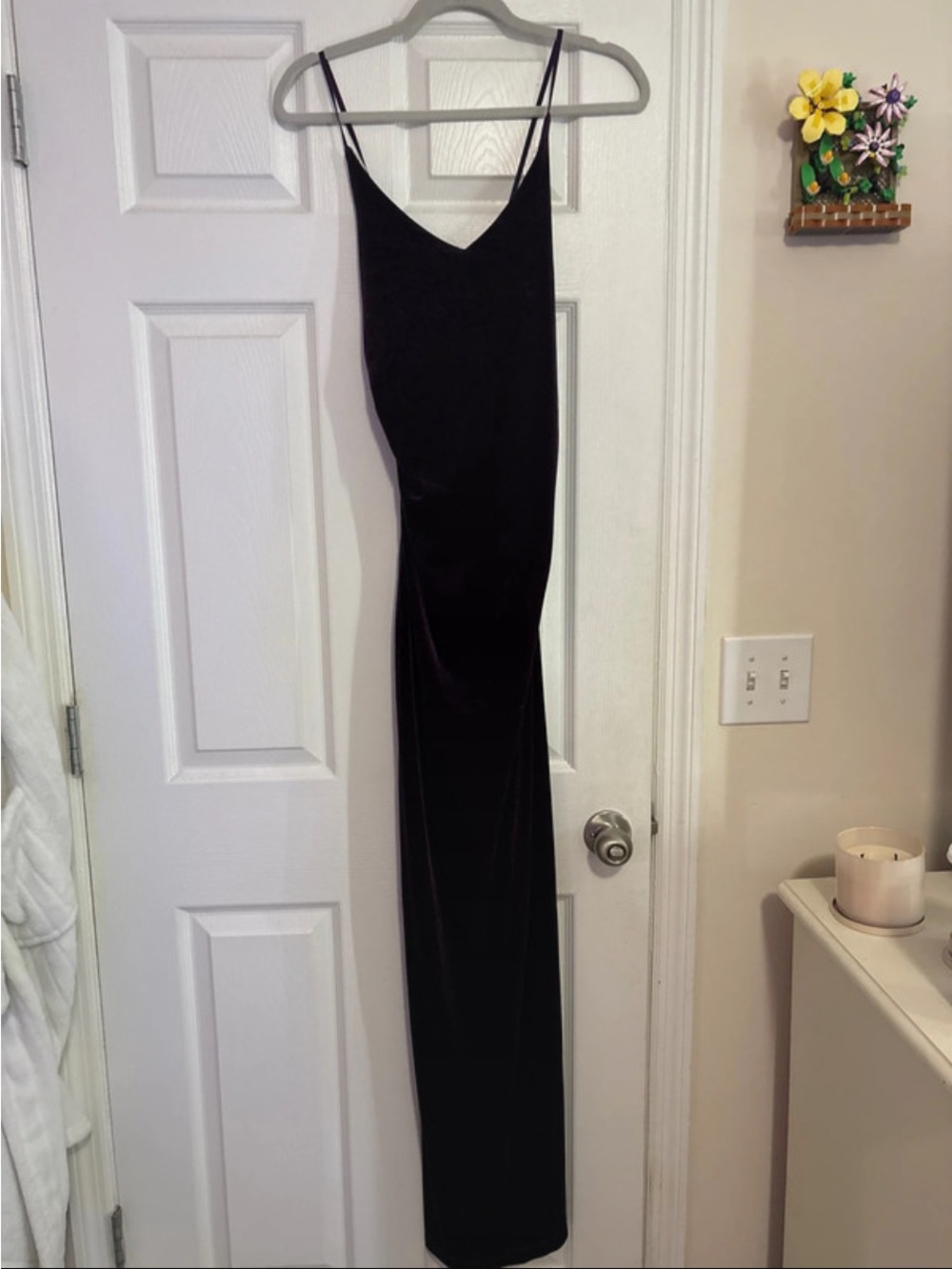 Honey and Rosie Black Velvet Slip Gown with Spaghetti Straps